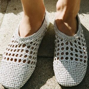 Zara Woven Leather White Flat Shoes